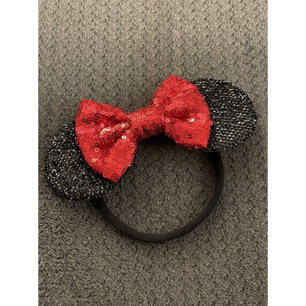 Disney Minnie Mouse Red Glitter Bow Headband J9